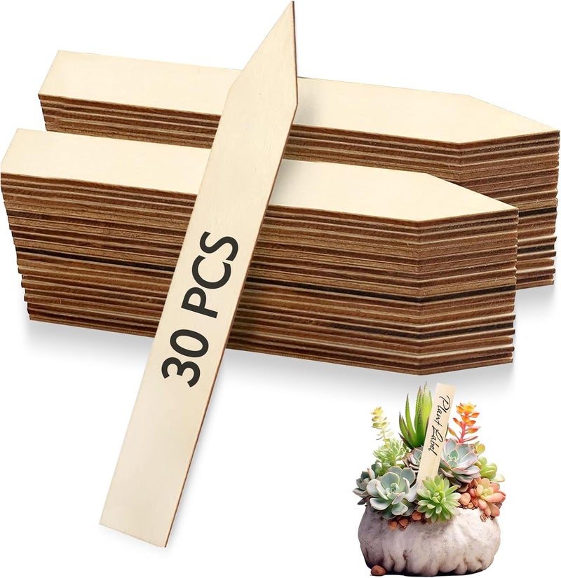 FLATRI 30Pcs Wooden Plant Labels, Outdoor Indoor Garden Markers and Name Tags for Seedlings Flowers Vegetables - Reused Waterproof Plant Label Stakes, 6 x 0.78in - Image 1